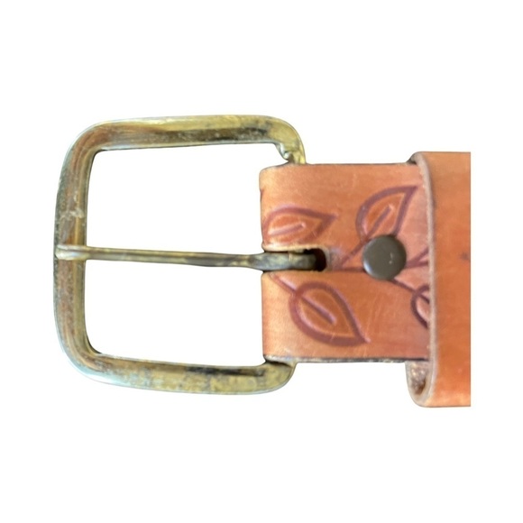 Women's Orange Floral Tooled Leather Belt - Picture 4 of 7